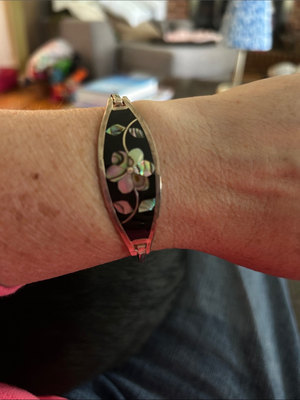 Alpaca Mexico stamped inlay bracelet